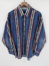 Vintage Wrangler BrushPopper Shirt Mens XXL Blue Aztec Southwestern Cowboy Rodeo