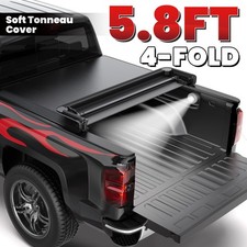 5.8ft 4-fold Soft Tonneau Truck Bed Cover For 14-26 Chevy Silverado Sierra 1500