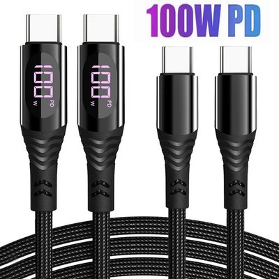 LED Display USB-C to USB-C Cable Fast Charger Type C Charging Data Sync Cord