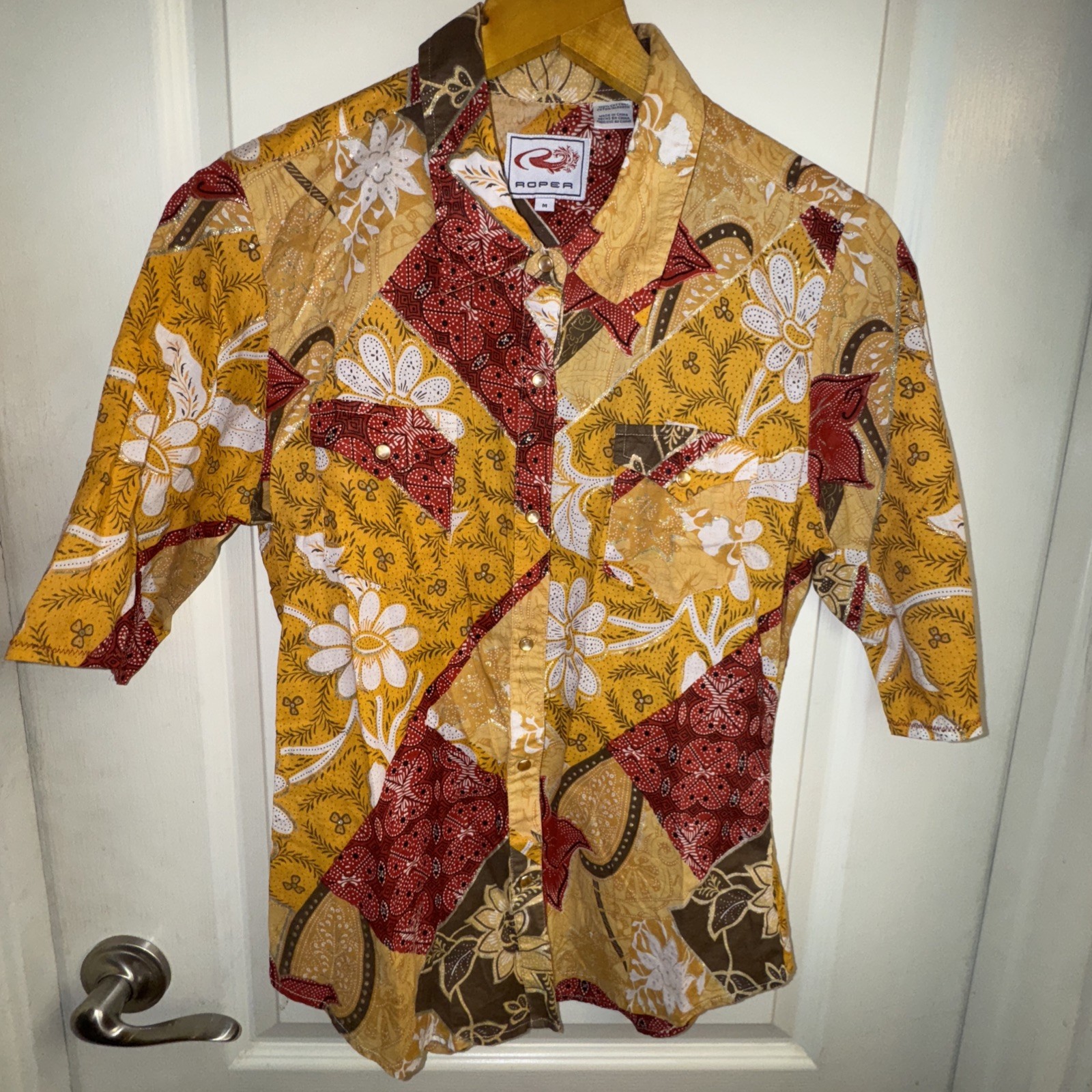 Roper Stunning Patchwork Gold Accent Button Up Sh… - image 1