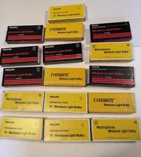 16 Boxes NOS Miniature Philips, Westinghouse, Everbrite 14v Lamps Bulbs Vintage