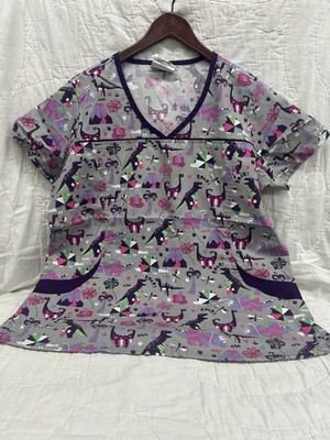 UA Scrubs Dinosaur Print Grey Background Color Size Large New Without Tags