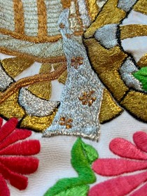 Vintage Japanese Silk Uchikake Wedding Kimono Embroidered Goshoguruma Floral