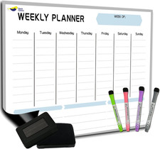 Magnetic Weekly Planner for Fridge 17x12 Dry Erase Calendar 4 Markers Eraser