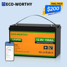 ECO-WORTHY 1920Wh 12V 150Ah LiFePO4 Lithium Battery Bluetooth RV Trolling Motor