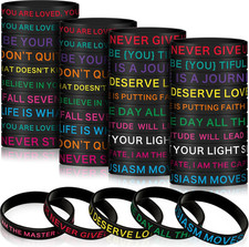 60 Pieces Motivational Quote Rubber Wristbands Colored Inspirational Silicone Br