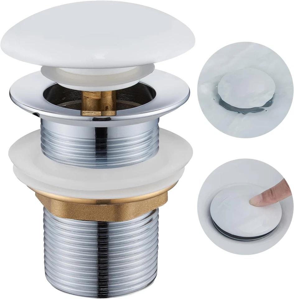 Ablaufgarnitur Waschbecken ohne Ueberlauf Keramik Pop Up Ventil Uhr - Bild 3 von 4