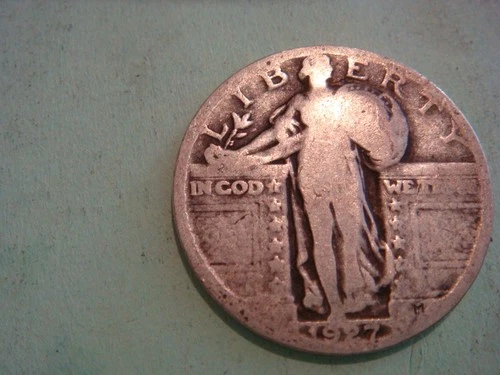 Below Melt, 1927 P Standing Liberty Quarter album filler, actual coin in photo
