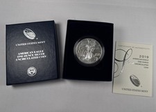 2019-W American Silver Eagle Burnished 1 oz .999 US Mint $1 Coin OGP Box & COA
