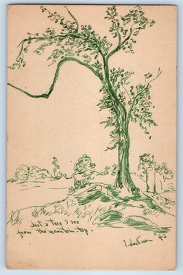 1943 Just A Tree I See From The Mountain Top Hand Drawn Art Vintage Postcard