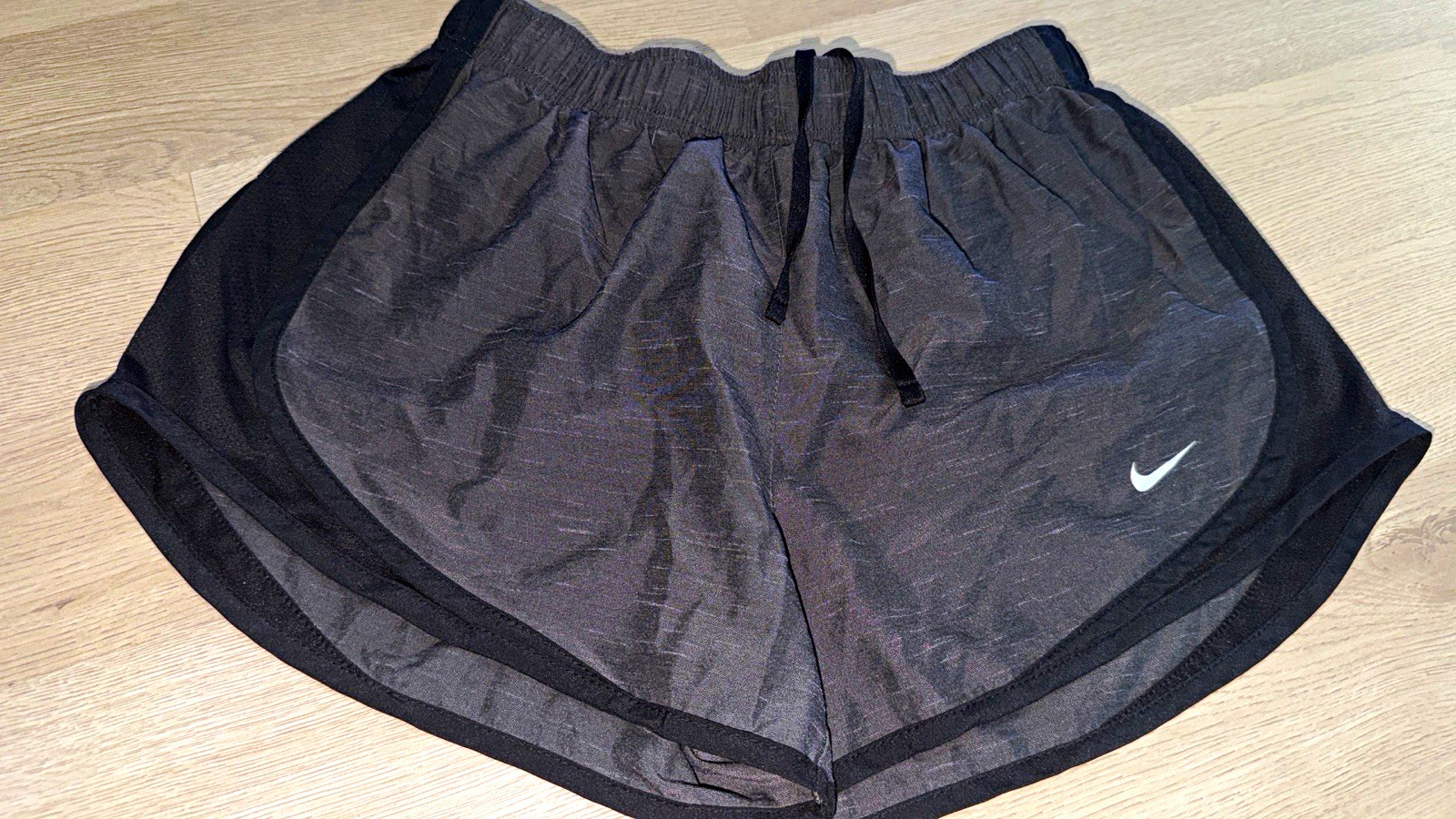 Nike Women's Gray/Black Running Shorts Drawstring Elastic Waist Logo Size M