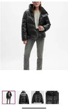 GAP Womens Black Faux Leather Insulated Puffe...