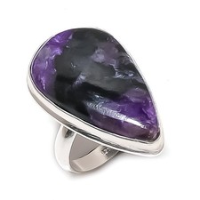 Russian Charoite Gemstone 925 Sterling Silver Jewelry Ring Size 8 I782