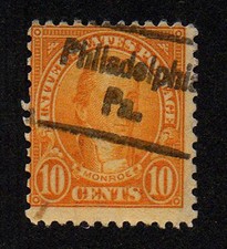USA, SCOTT # 642, PRECANCEL PHILADELPHIA, PENNSYLVANIA, JAMES MONROE, YEAR 1927