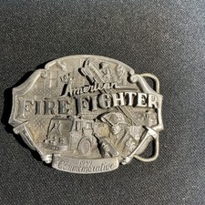 Vintage American Fire Fighter 1989 Pewter Commemorative Belt Buckle Arroyo Grand