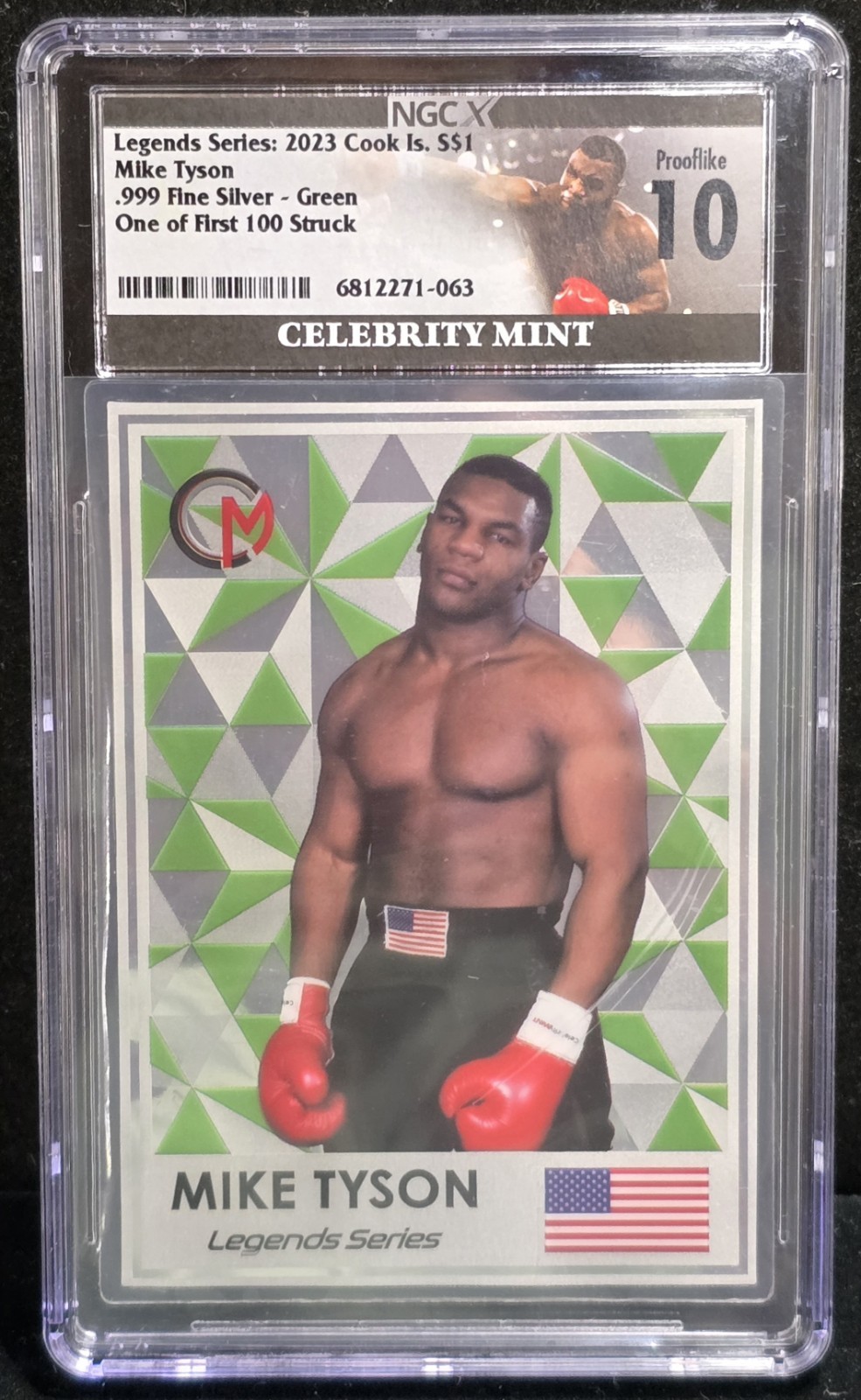 2023 Cook Islands $1 .999 Fine Silver Mike Tyson Green NGCX 10 Prooflike