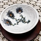 Handmade 1998 Cream Ceramic Bowl with Flowers / Art Pottery Dish Signed