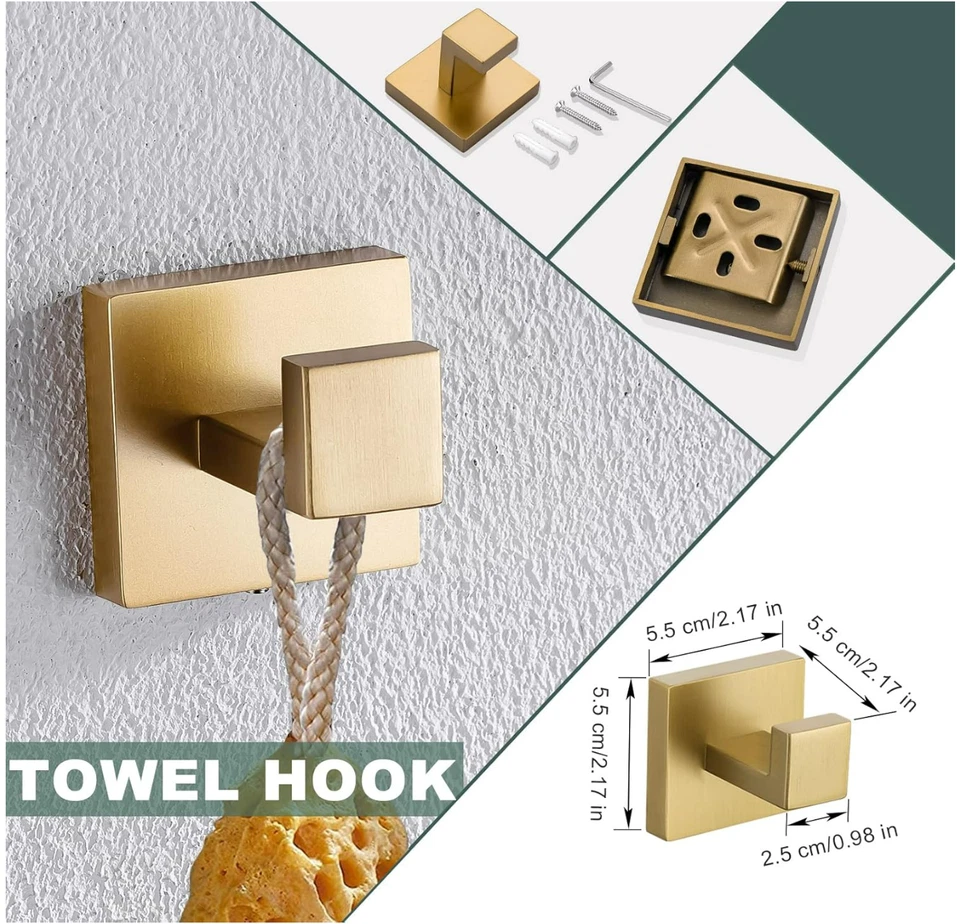 Juego de herrajes de baño dorado cepillado, toallero de acero inoxidable de 4 piezas y soporte TP Foto 4 de 4