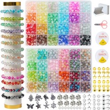 1300PCS 8mm Mixed Crackle Glass Beads for Bracelets Making Small, Style 1