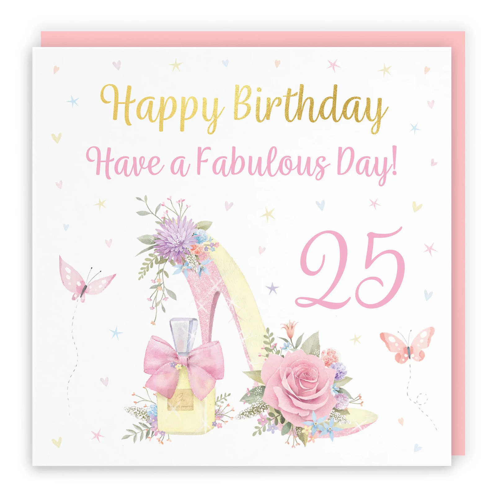 25th High Heel And Perfume Birthday Card Gold Foil Milo's Gallery