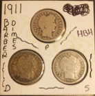 1911 S D P  Barber Dimes Lot 3 Coins 90% Silver