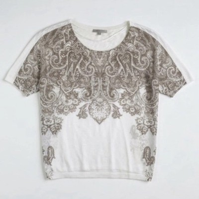 Comma Casual Identity Top Blouse Women s Size 38 Beige Filgree Layered Front