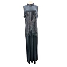 Black Velvet Rhinestone Maxi Dress Sleeveless Mock Neck Evening Gown Stretch Fit