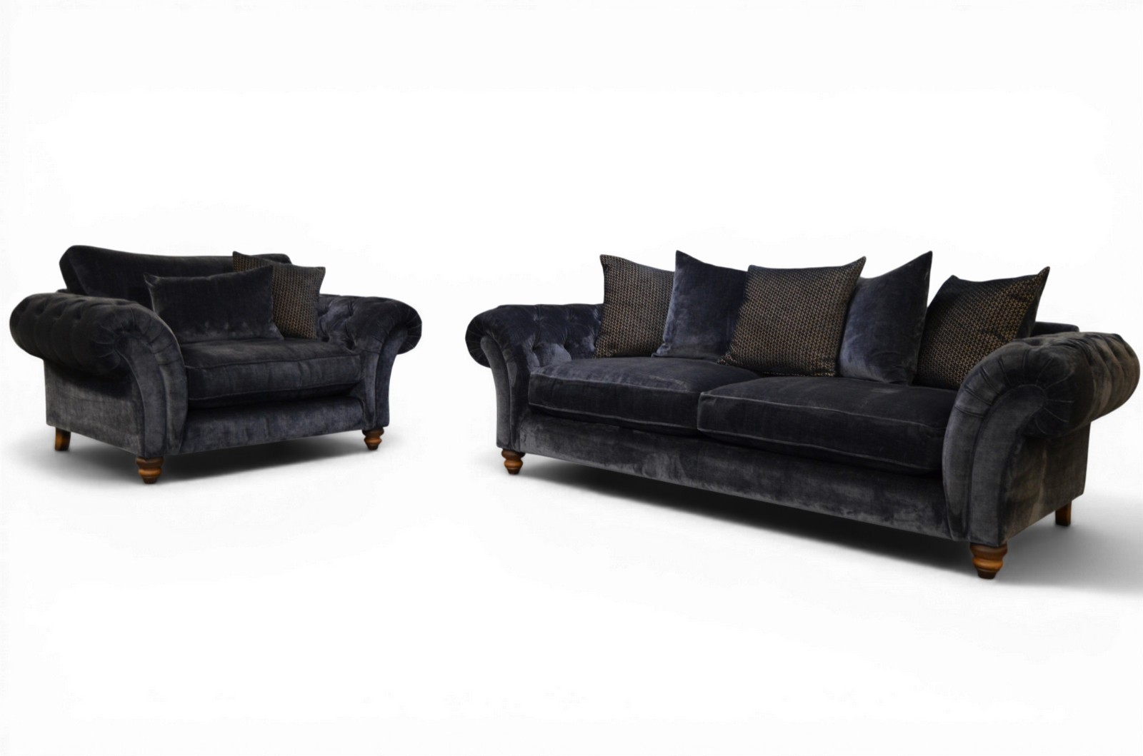 Chesterfield Sofa and Snuggle Chair Set Blue Grey Velvet Ashley Manor Bowbridge