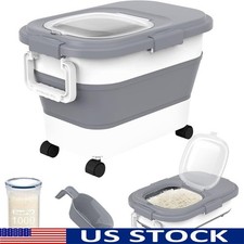 Collapsible Pet Food Storage Container W/ Wheels Airtight Dog Cat Food Bin New