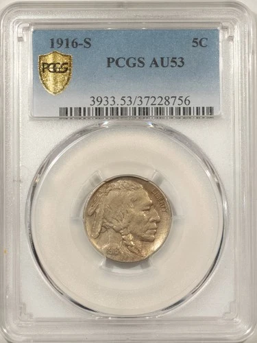 1916-S BUFFALO NICKEL - PCGS AU-53