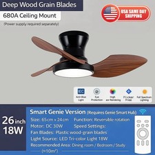 Quiet Ceiling Fan with LED Light DC Motor 26 Inch Large Air Volume Remote Contro