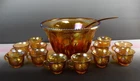 1970's Indiana Glass Iridescent Marigold Carnival Glass 12 Cups Punch Bowl Set