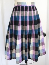Vintage 60s Colorful Purple Wool Pleat Check Plaid Full Skirt W25