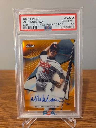Mike Mussina auto 2020 Topps Finest Orange Ref PSA 10 Gem Autograph #18/25 HOF