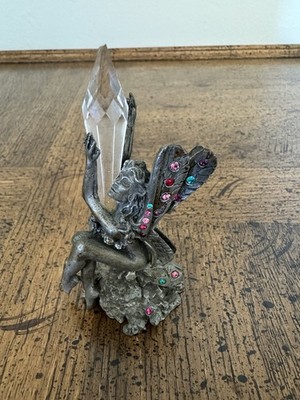 Rare Comstock CCI Pewter Fairy Fae Nymph Pixie Crystal Rhinestones Figurine 