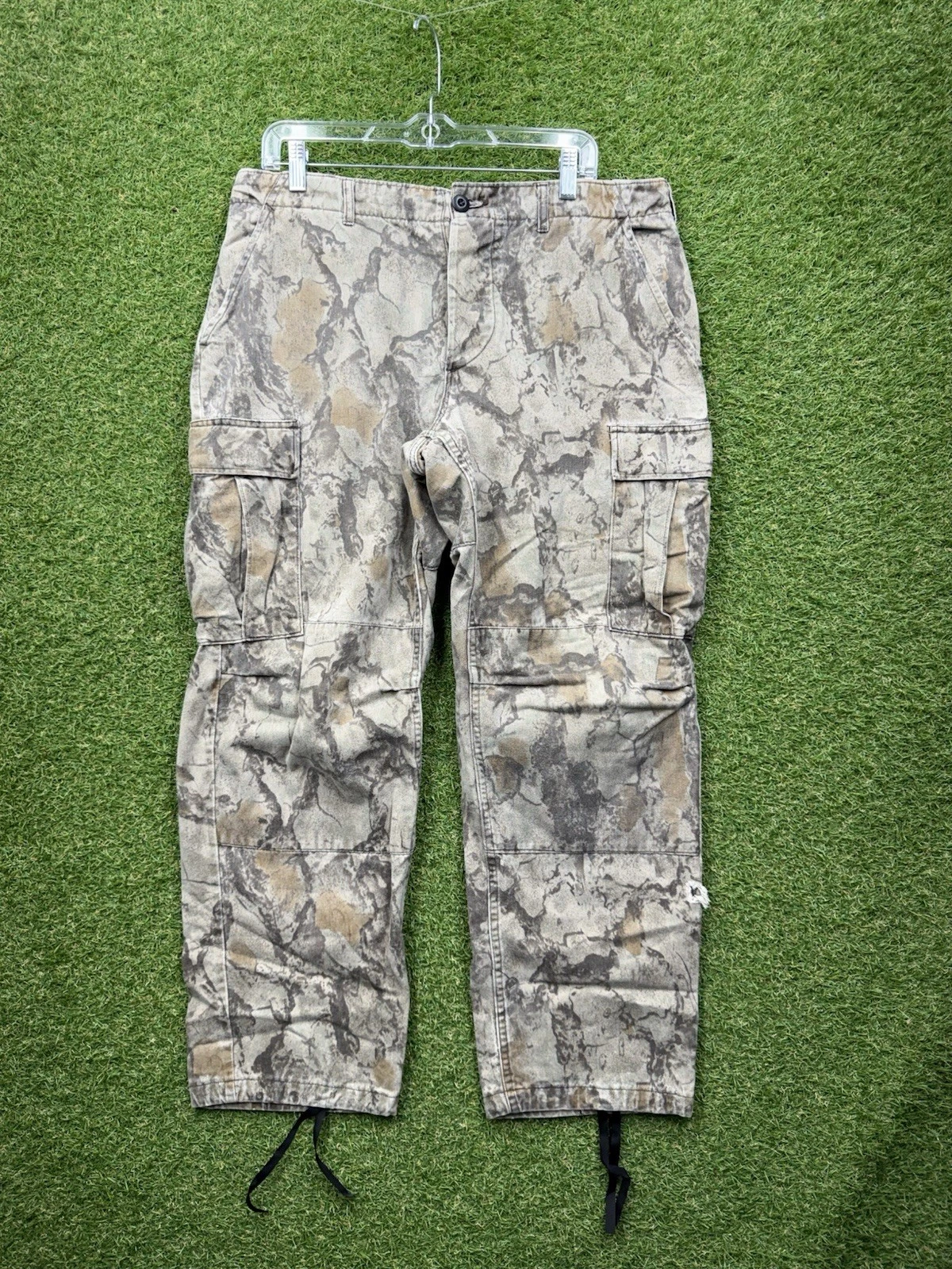 Camo Rain Pants Mens 34x28 Brown Camo Hunting Elastic Waist Mesh Lined Warm