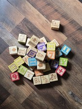 Lot of 36 Wood Blocks ABC Alphabet Building Blocks Wooden Letter Number Picture