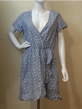 J Crew Mercantile Blue White Floral Wrap Ruffle Dress Size Small 