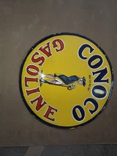 CONOCO GASOLINE PORCELAIN ENAMEL SIGN SIZE 30" DOUBLE SIDED