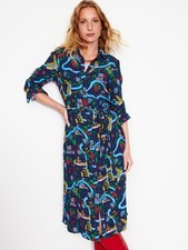 Boden Kate Midi Navy London Town Print Button Up Midi Dress UK 18