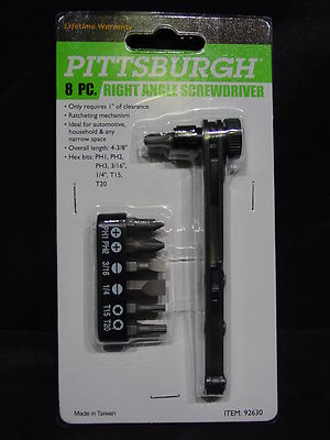 Right Angle Screw Driver Set Ratcheting 8pc Offset Screwdriver Hex Bit Mechanic