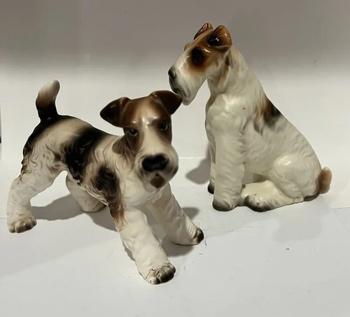 Enesco Fox Terrier Dog Figurines Japan Vntg Porcelain Airedale WireHaired Set 5” - Picture 3 of 10
