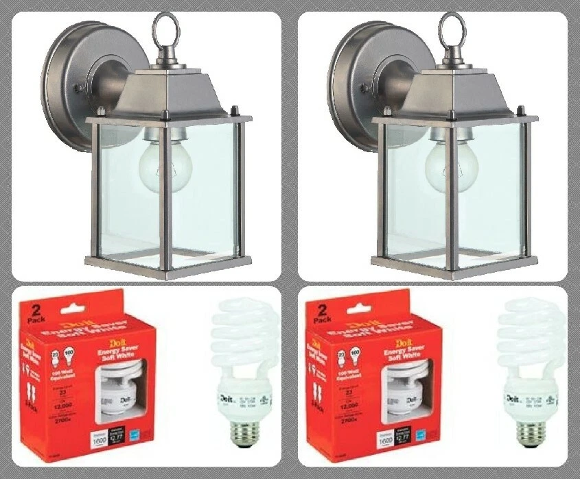 Wall Lantern Outdoor Wall Light Fixture Sconce Glass Panels -Brushed Nickel - Image 4 of 4