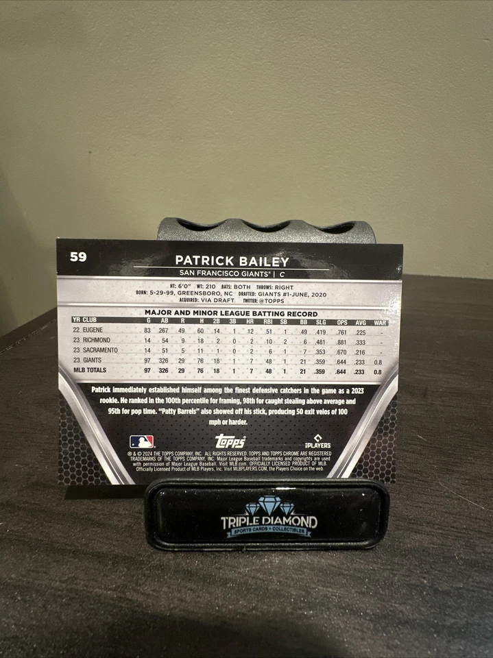 2024 Topps Chrome Black Green Wave Patrick Bailey 86/99 San Francisco Giants - Image 3 of 3