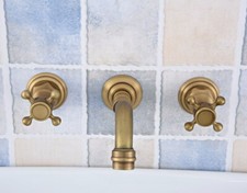 Antique Brass Widespread Bathroom Sink Faucet Mixer Tap 3 Holes Wall-Mount
