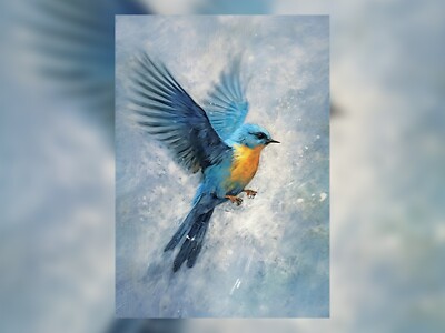 Vibrant Bluebird in Flight Watercolor Painting 5''x7'' Print on Matte Paper