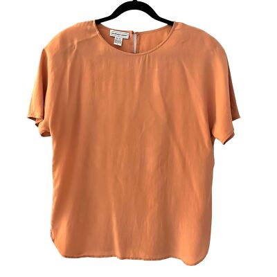 Lauren Alexandra Vintage Peach 100% Silk Short Sleeve Blouse Shoulder Pads 8