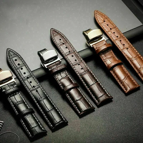 Genuine Butterfly Deployant Clasp Buckle+ Leather Watch Band Strap 19mm-24mm - Picture 1 of 11