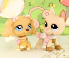 2pcs Pet Shop LPS Cocker Spaniel #748 and Great Dane #1647 Animal Toys Kids Gift