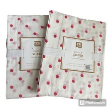 Pottery Barn Curtain Panels Set Of 2 Pink White Polka Dot Sheer 44x84 Tie Tops